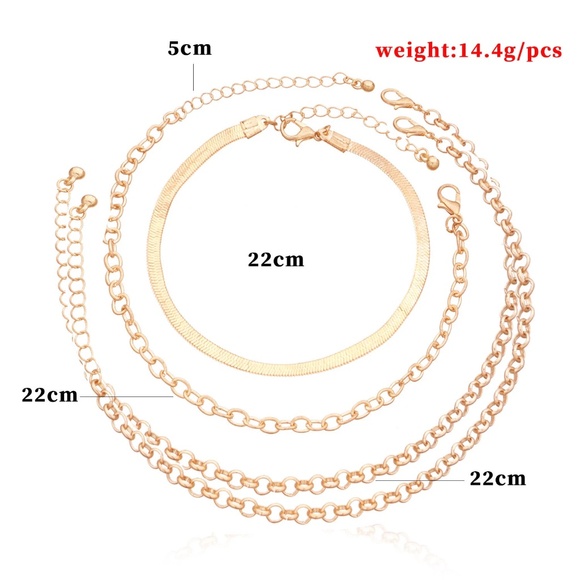 Luminous 4 Piece Snake Chain, Rolo chain, Oval Chain Anklet Set - Picture 4 of 6
